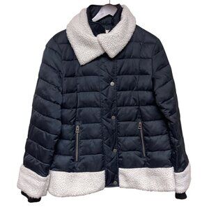 Lucky Brand Women's Black Puffer Sherpa Trim Full Zip Jacket Winter Size Large